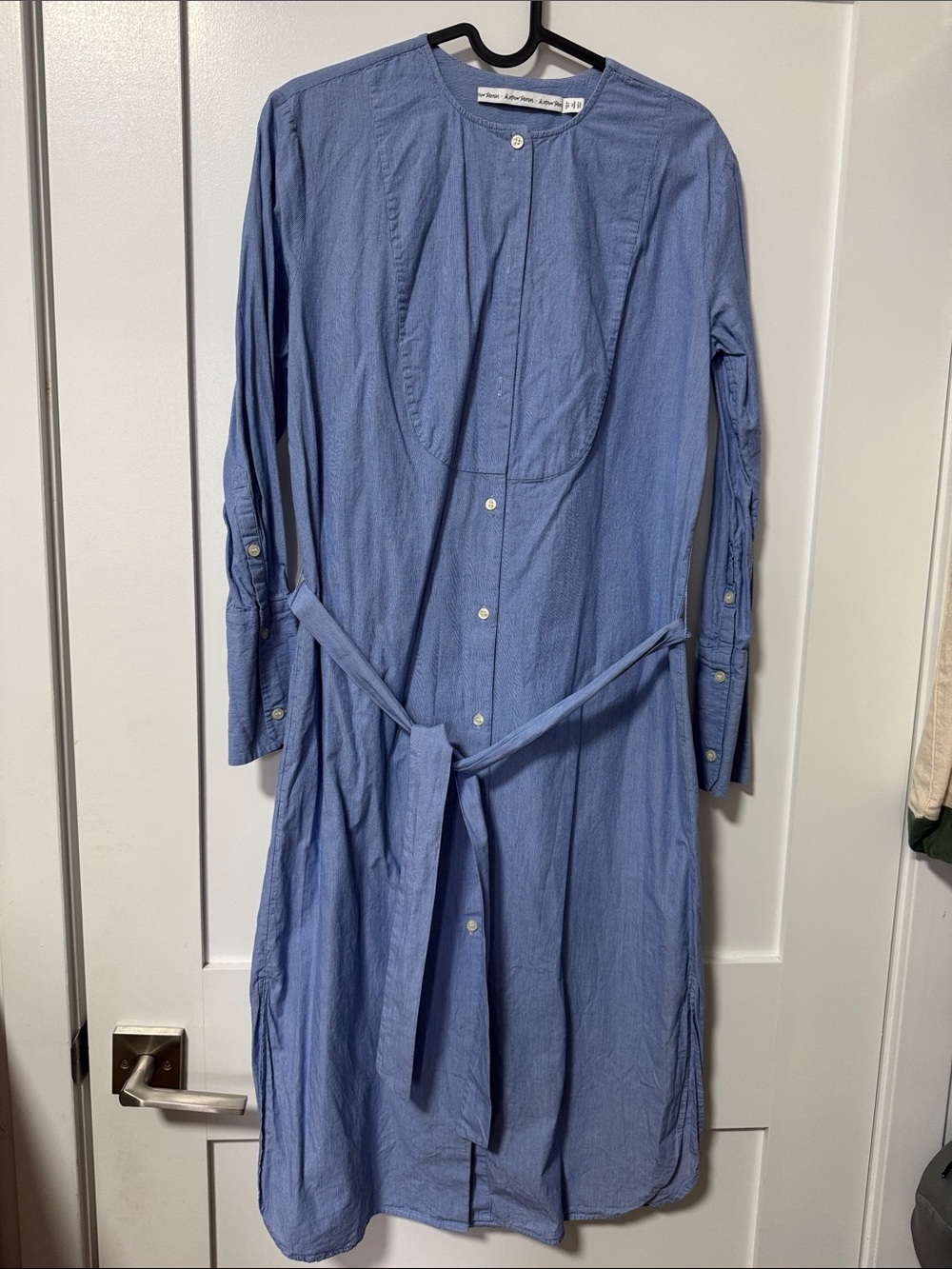 & Other Stories Blue Button-Front Cotton Tunic Dress with Tie